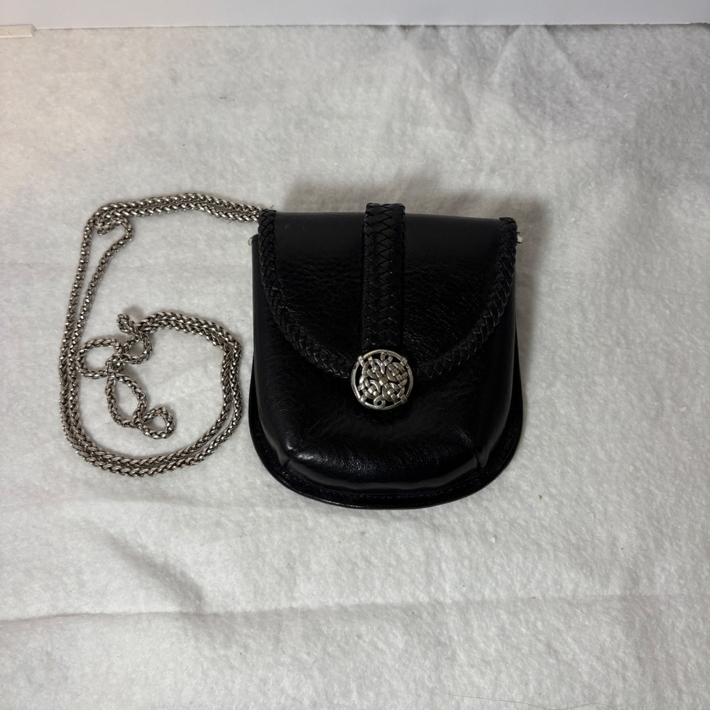 Brighton Black Leather Mini Crossbody Bag Celtic Knot Braided Trim Belt Pouch